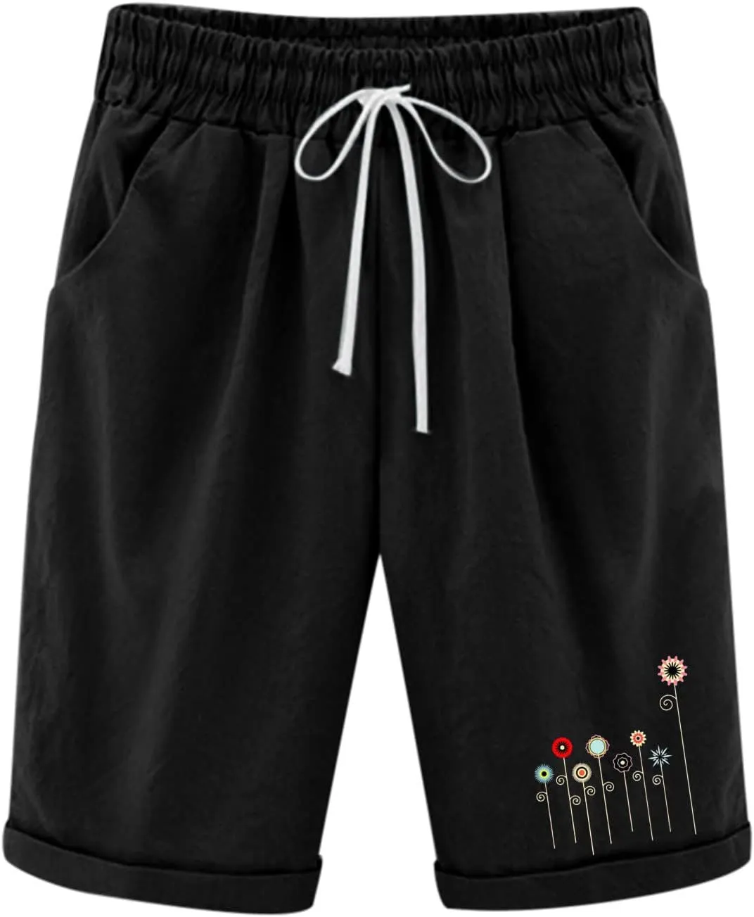 Women Summer Plus Size Casual Shorts Trendy Pleated Smocked Waist Roll-up Leg Trouser Jogger Running Lounge Sweatpant