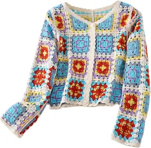 Women Y2k Crochet Floral Knit Pullover Long Sleeve V Neck Sweater Aesthetic Hollow Out Oversized Jumper Top