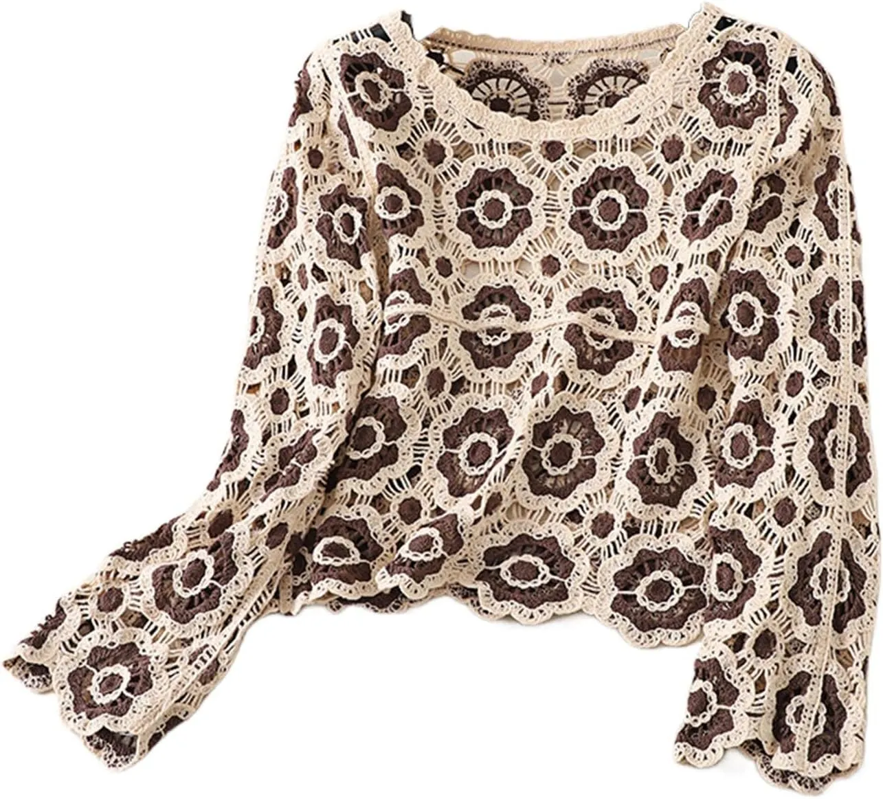 Women Y2k Crochet Floral Knit Pullover Long Sleeve V Neck Sweater Aesthetic Hollow Out Oversized Jumper Top