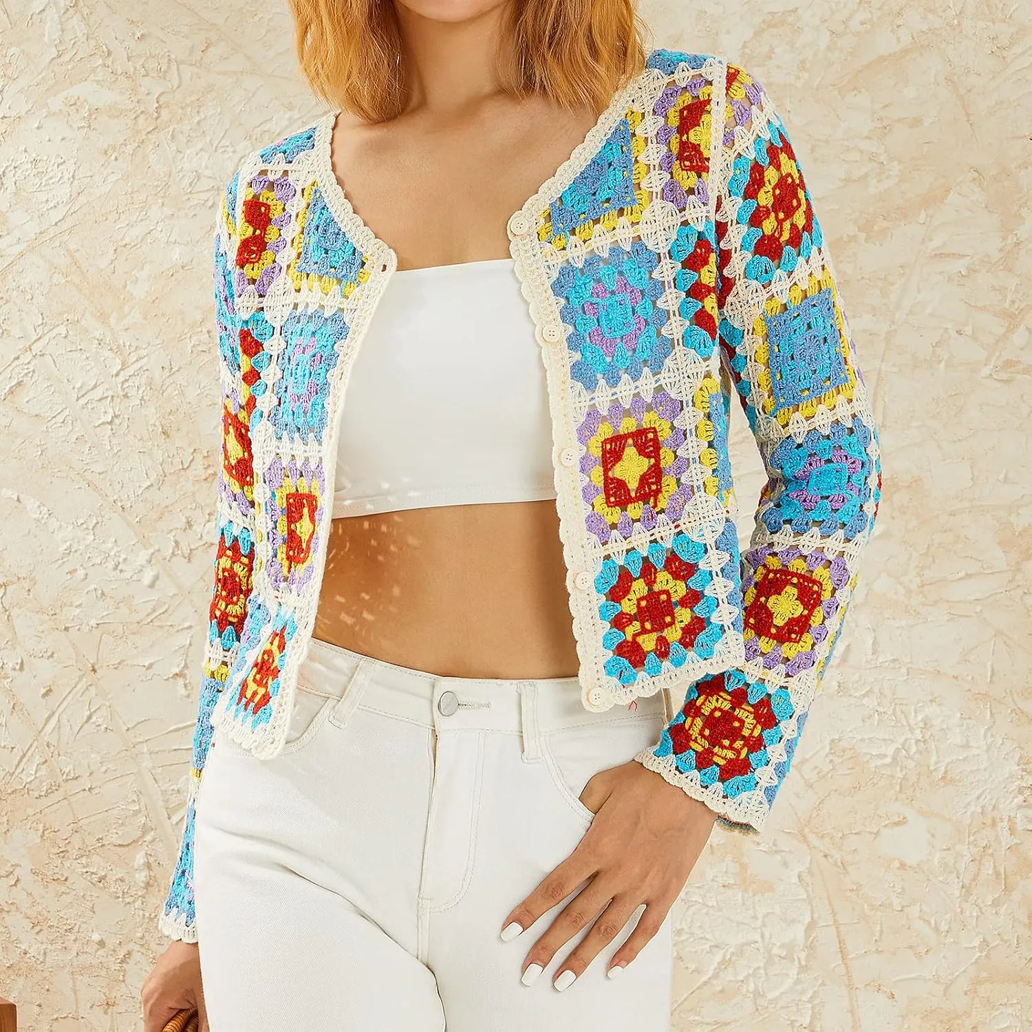 Women Y2k Crochet Floral Knit Pullover Long Sleeve V Neck Sweater Aesthetic Hollow Out Oversized Jumper Top