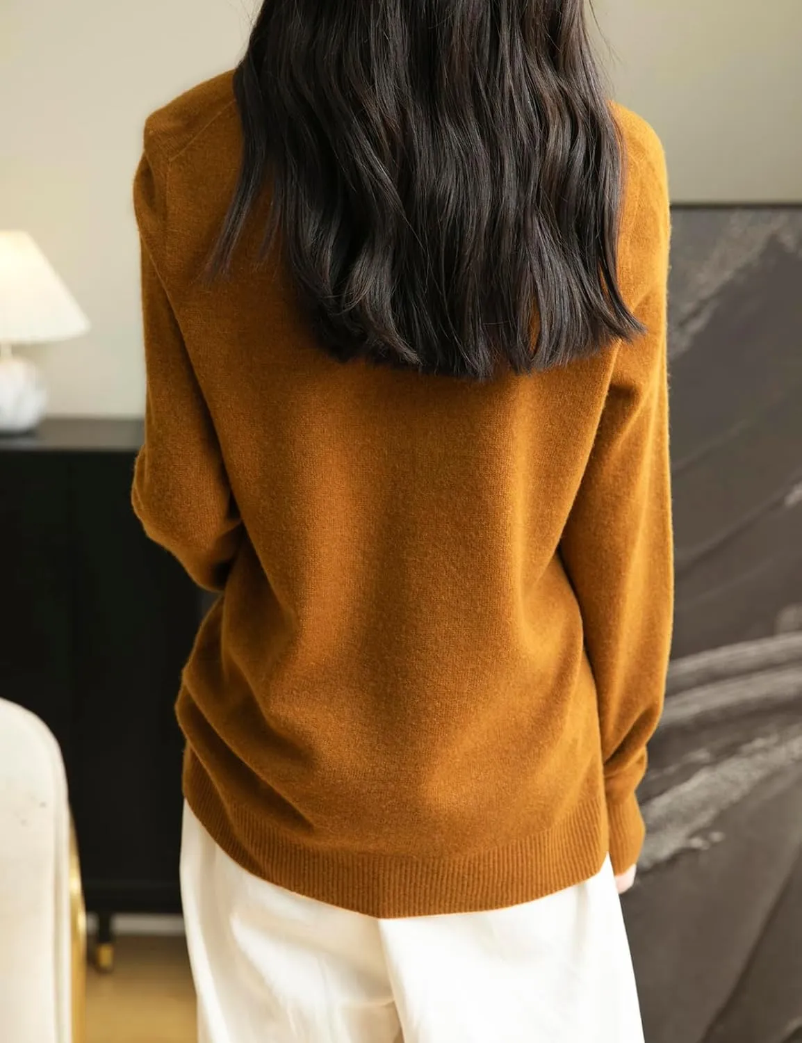 Women's 100% Merino Wool V Neck Sweater 2025 First-Line Ready to Wear Casual Long Sleeve Seamless Knit Sweater