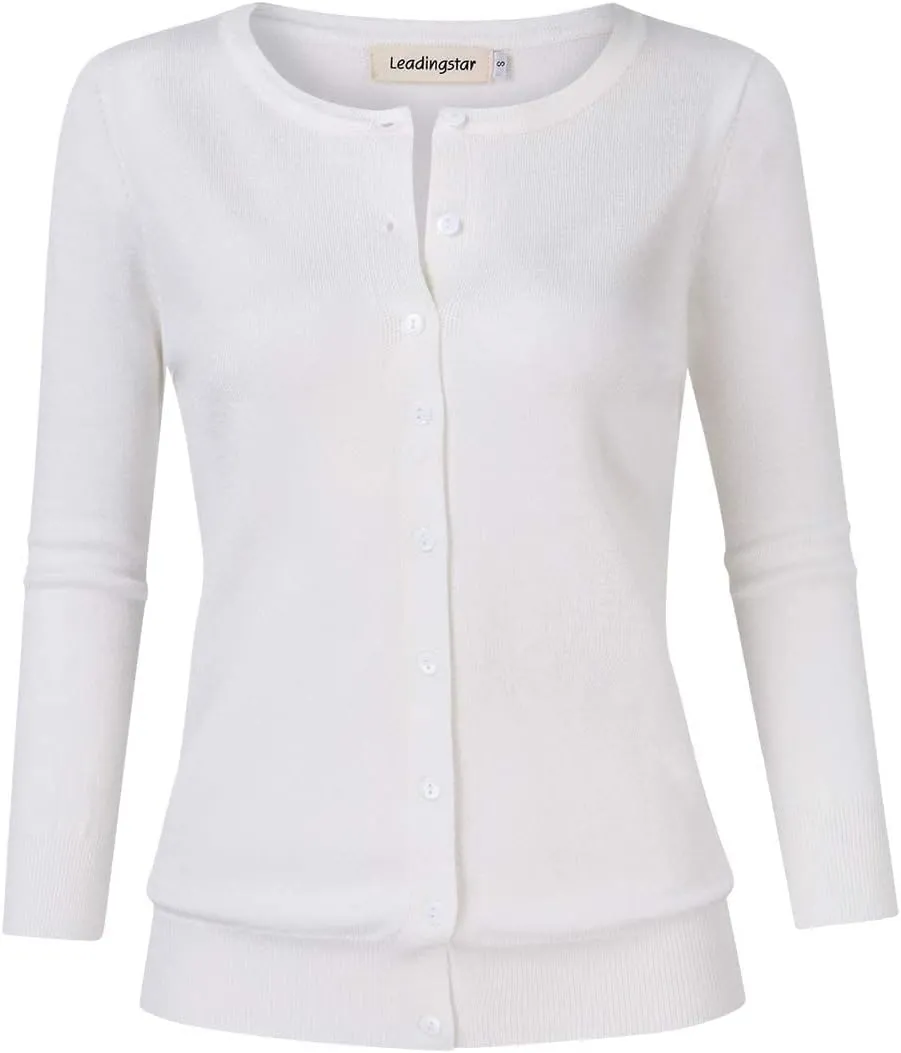 Women's 3/4 Sleeve Button Down Sweater Cardigan