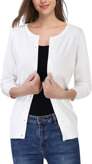 Women's 3/4 Sleeve Button Down Sweater Cardigan