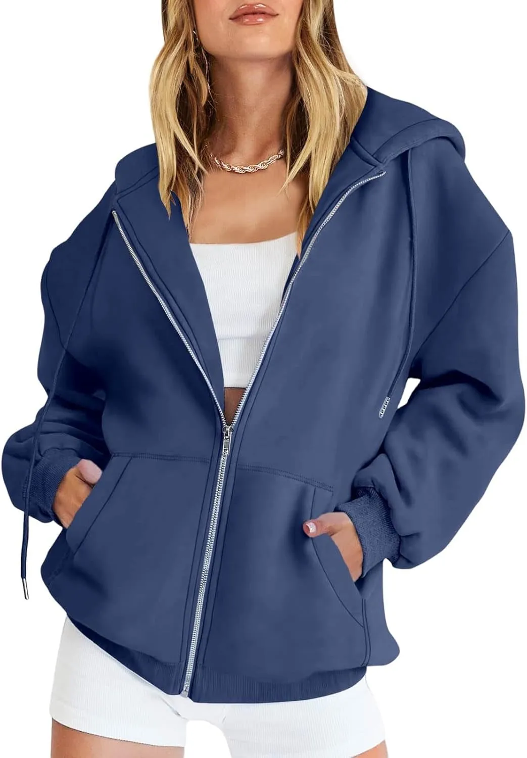 Women's Blank Hoodies Zip Up Long Sleeve Hooded Sweatshirts Oversized Loose Casual Jackets with Pockets Fall Outfits