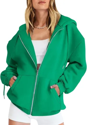 Women's Blank Hoodies Zip Up Long Sleeve Hooded Sweatshirts Oversized Loose Casual Jackets with Pockets Fall Outfits