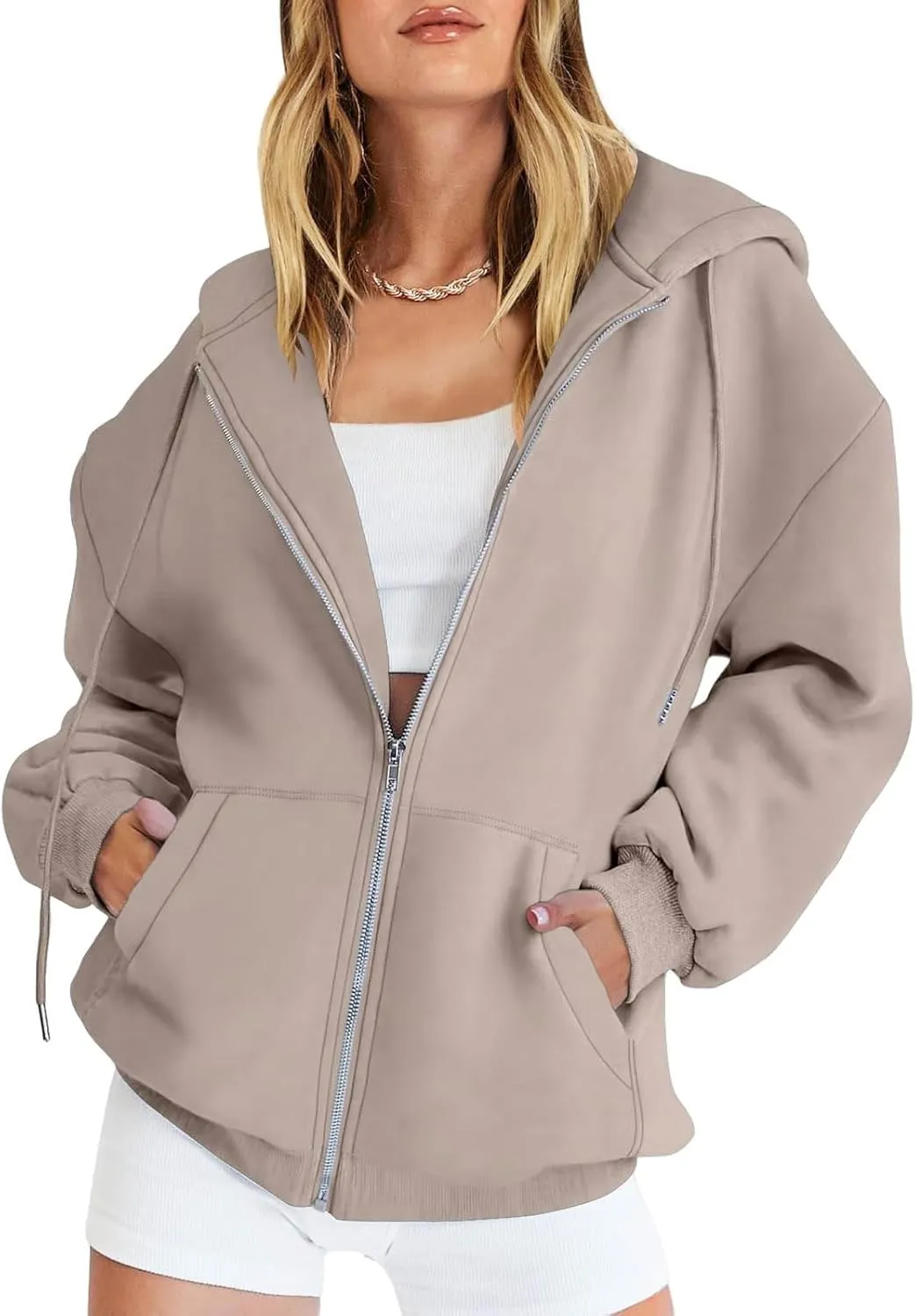 Women's Blank Hoodies Zip Up Long Sleeve Hooded Sweatshirts Oversized Loose Casual Jackets with Pockets Fall Outfits