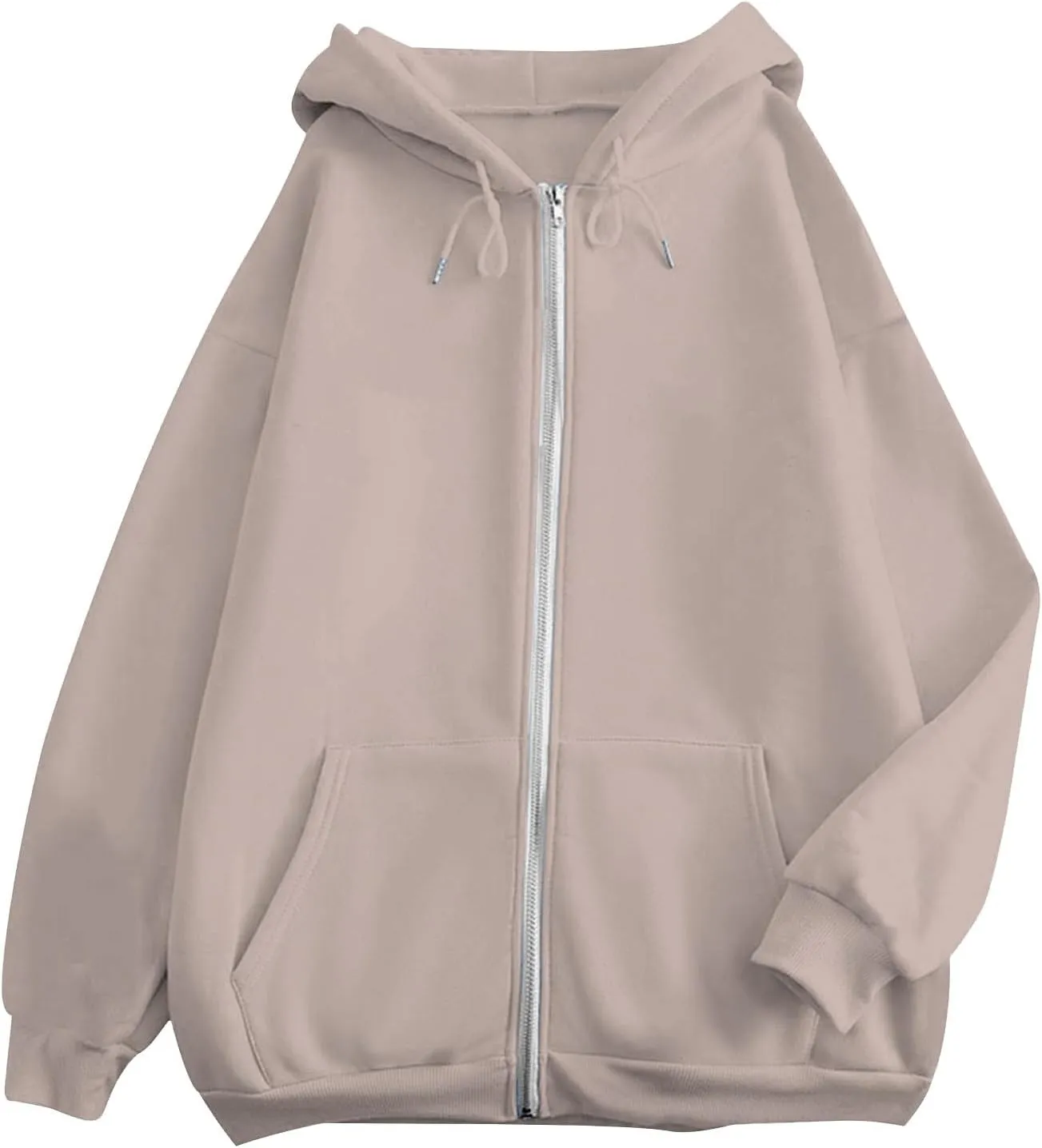 Women's Blank Hoodies Zip Up Long Sleeve Hooded Sweatshirts Oversized Loose Casual Jackets with Pockets Fall Outfits