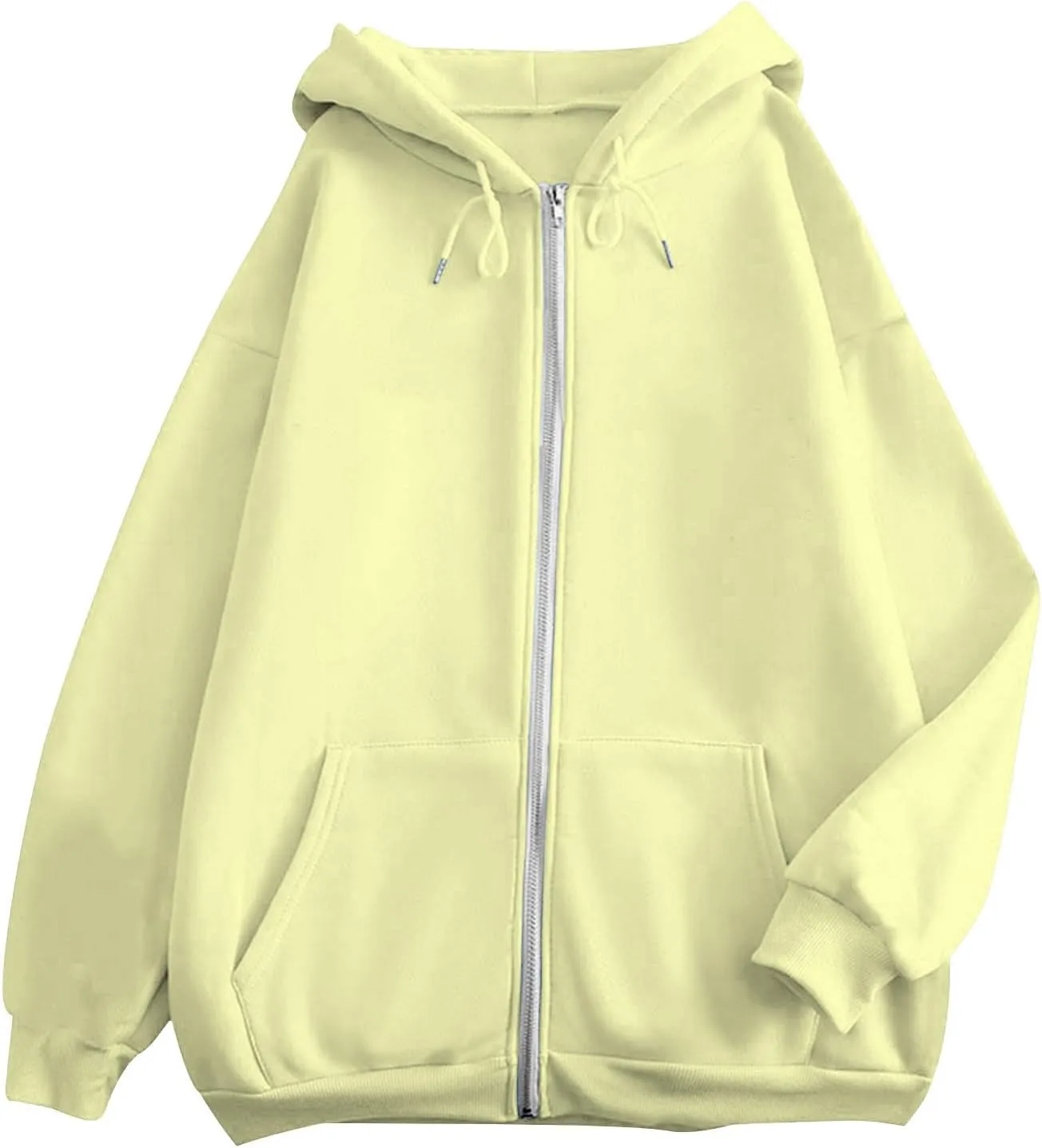 Women's Blank Hoodies Zip Up Long Sleeve Hooded Sweatshirts Oversized Loose Casual Jackets with Pockets Fall Outfits