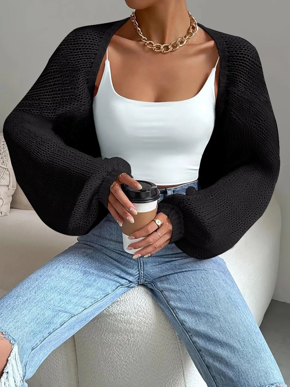 Women's Bolero Shrug Sweater Long Sleeve Open Front Crop Cardigan Top Outerwear