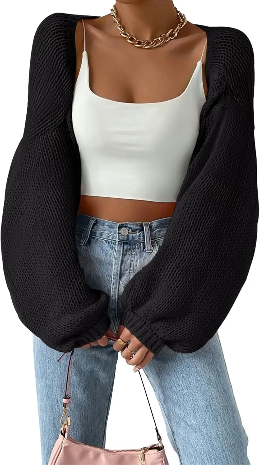 Women's Bolero Shrug Sweater Long Sleeve Open Front Crop Cardigan Top Outerwear