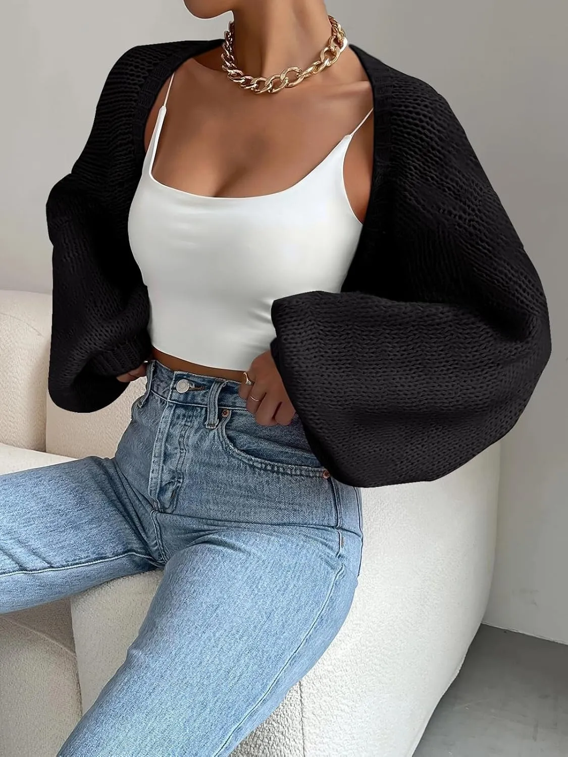 Women's Bolero Shrug Sweater Long Sleeve Open Front Crop Cardigan Top Outerwear