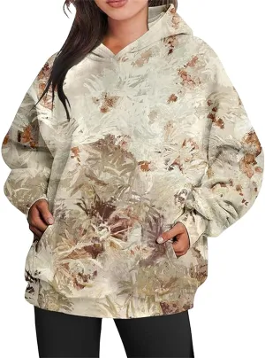 Womens Camo Hoodies Maple Leaf Print Oversized Hooded Sweatshirt Y2K Trendy Hoodie Casual Pullover Fall Spring Clothes