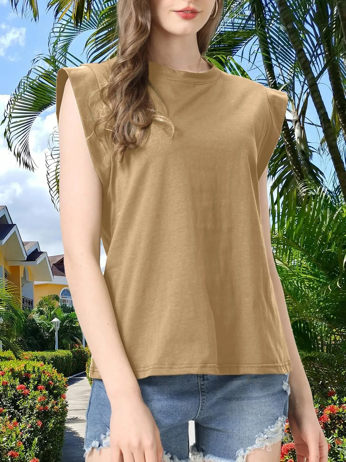 Womens Cap Sleeve T Shirts Tops Crew Neck Casual 2025 Trendy Top Basic Summer Short Sleeve Loose Fit Tee Shirt