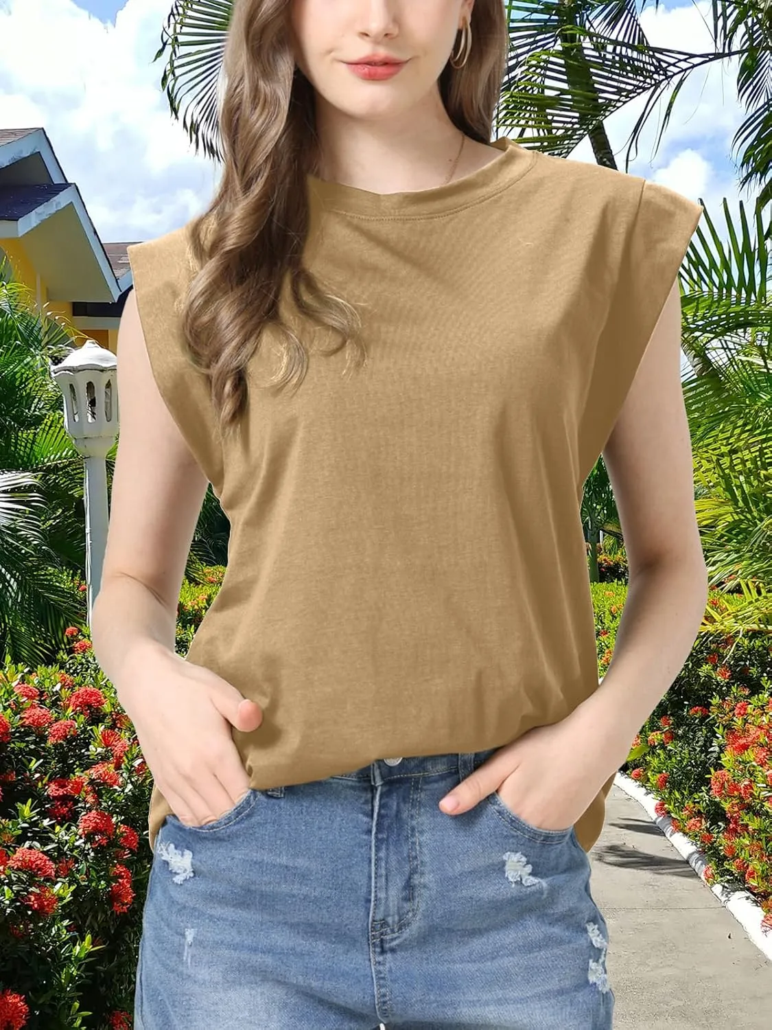 Womens Cap Sleeve T Shirts Tops Crew Neck Casual 2025 Trendy Top Basic Summer Short Sleeve Loose Fit Tee Shirt