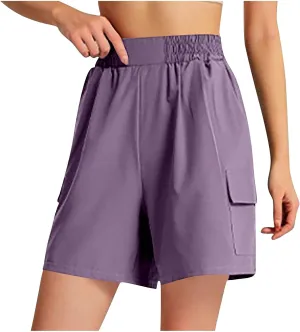 Women's Cargo Shorts Summer High Waisted Casual Trendy Workout Hiking Bermuda Shorts Knee Length Pants with Pockets