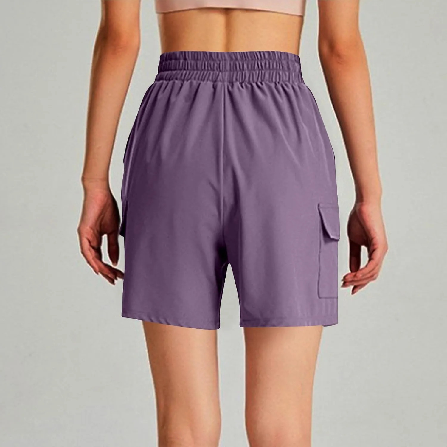 Women's Cargo Shorts Summer High Waisted Casual Trendy Workout Hiking Bermuda Shorts Knee Length Pants with Pockets