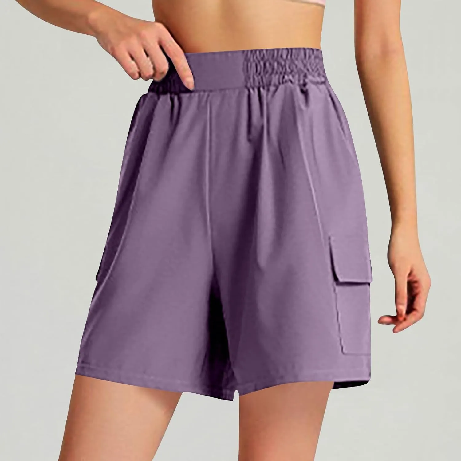 Women's Cargo Shorts Summer High Waisted Casual Trendy Workout Hiking Bermuda Shorts Knee Length Pants with Pockets