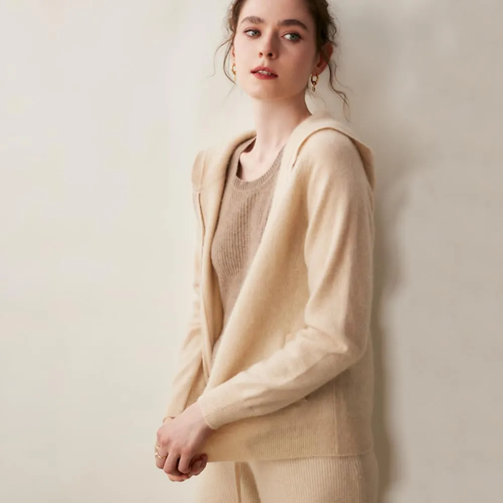 Women's Cashmere Lightweight Long Sleeves Zip-Up Hoodie Sweater