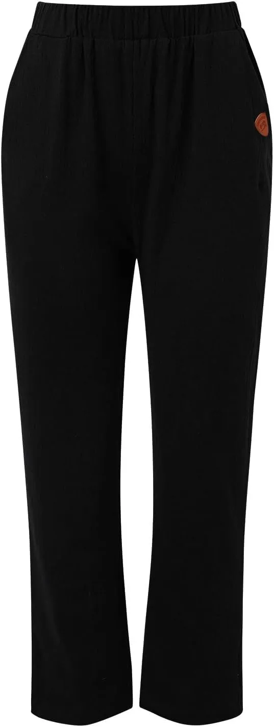 Womens Cotton Linen Summer Comfy Pants High Waist Wide Leg Slim-Fit Trousers Office