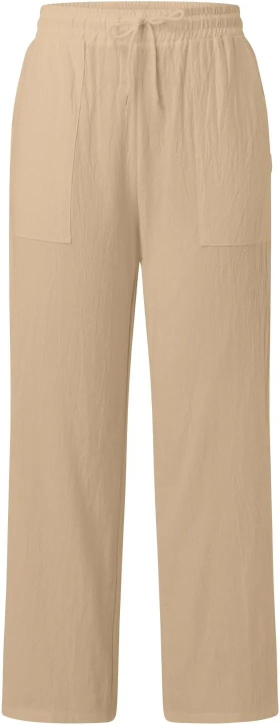 Women's Cotton Linen Summer Lightweigt Palazzo Lounge Pants Low Waist Ankle Length Slim-Fit Palazzo Lounge
