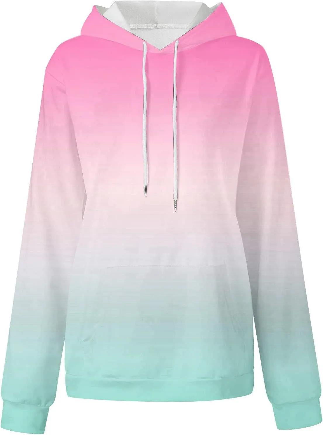 Womens Cute Sweatshirt Gradient Print Long Sleeve Drawstring Hoodies Pullover Oversized Y2K Tops Fashion Clothes with Pocket
