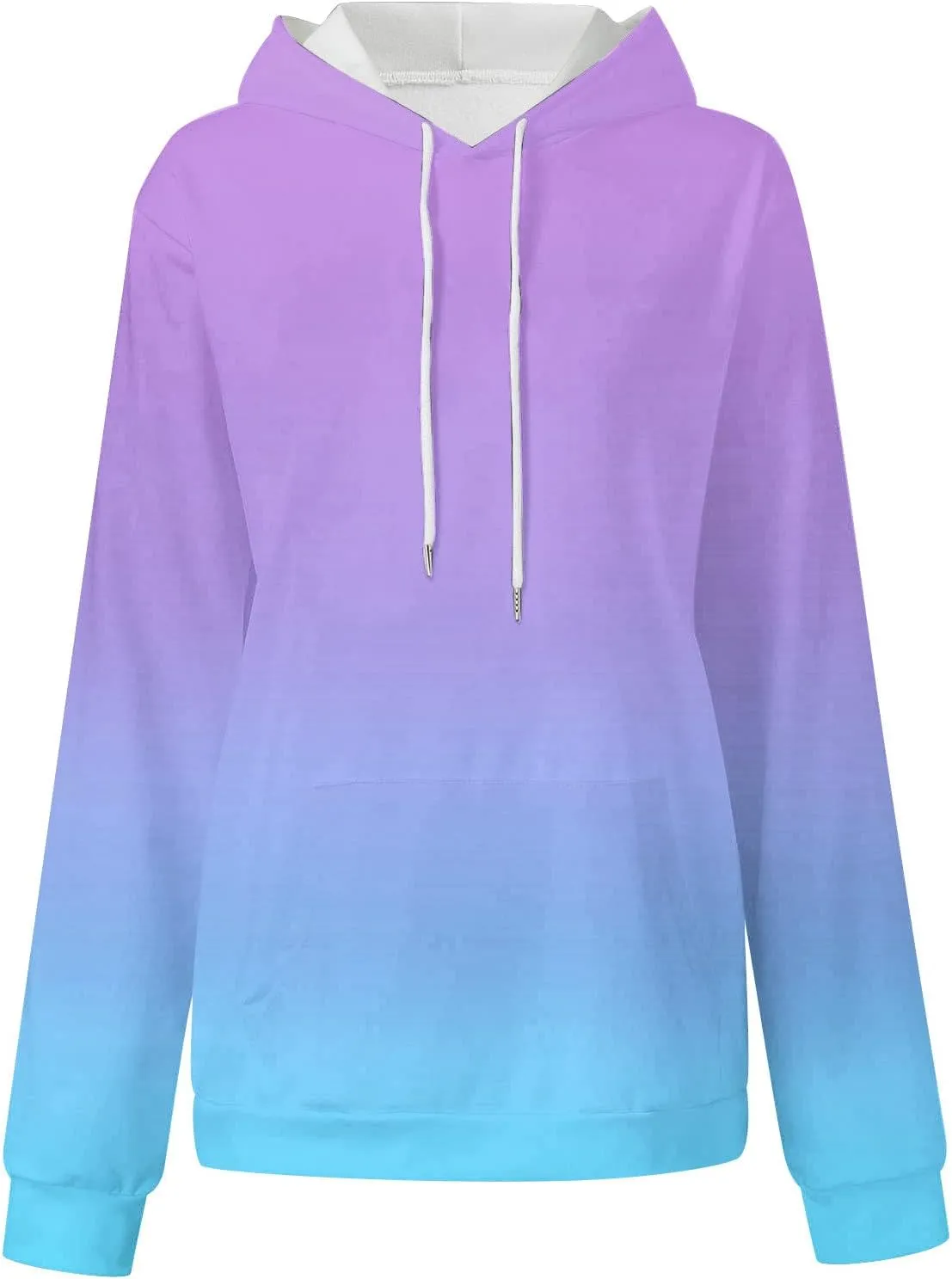 Womens Cute Sweatshirt Gradient Print Long Sleeve Drawstring Hoodies Pullover Oversized Y2K Tops Fashion Clothes with Pocket