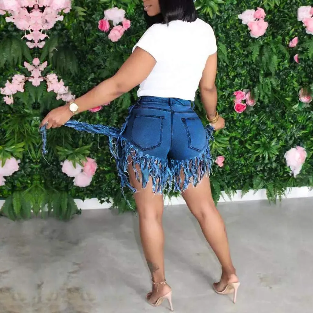 Women's Denim Shorts High Waisted Summer Trendy Stretchy Tassels Frayed Raw Hem Short Jeans Clubwear Sexy Hot Shorts