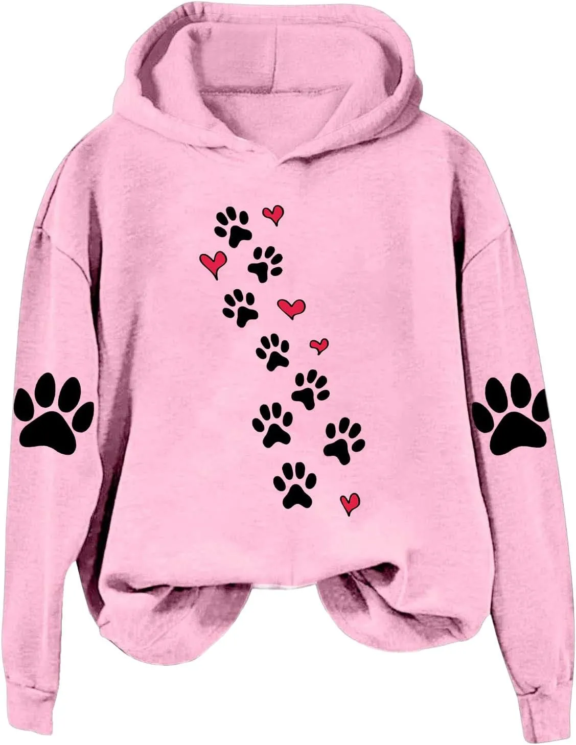 Womens Dog Paw Print Hoodies Cute Funny Heart Graphic Sweatshirts Casual Loose Fit Long Sleeve Hooded Pullover Tops