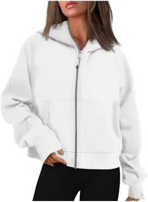 Women's Fashion Hoodies & Sweatshirts Casual Long Sleeve y2k Clothes Full Zip Up Cropped Hoodie Jacket With Pockets