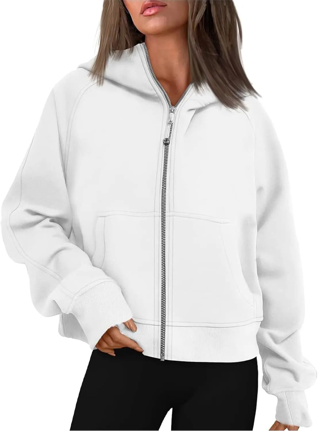 Women's Fashion Hoodies & Sweatshirts Casual Long Sleeve y2k Clothes Full Zip Up Cropped Hoodie Jacket With Pockets