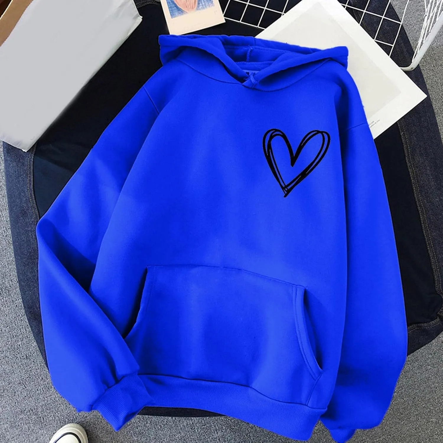 Womens Fashion Hoodies Sweatshirt Blouse Pullover Solid Color Hooded Long Sleeve Shirts Loose Fit Sweatshirt Tops