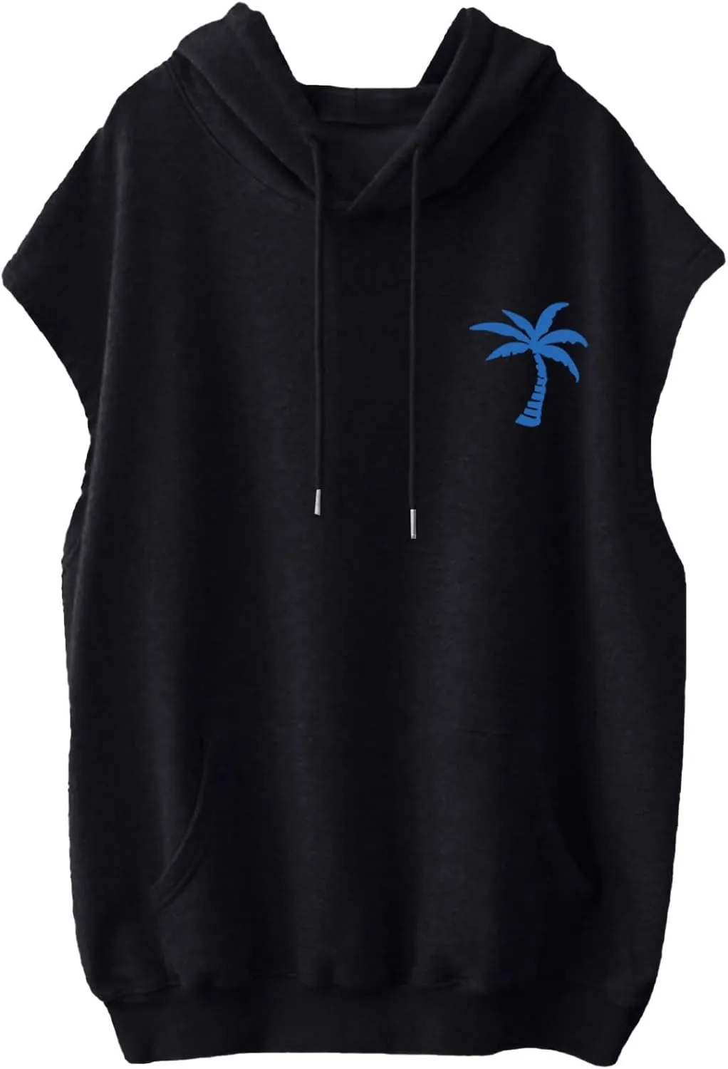 Womens Hawaii Hooded Tank Top,Palm Graphic Print Cap Sleeve Athletic Exercise Loose Fit Casual Oversized Hoodie Vest