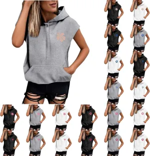 Womens Hawaii Hooded Tank Top,Palm Graphic Print Cap Sleeve Athletic Exercise Loose Fit Casual Oversized Hoodie Vest