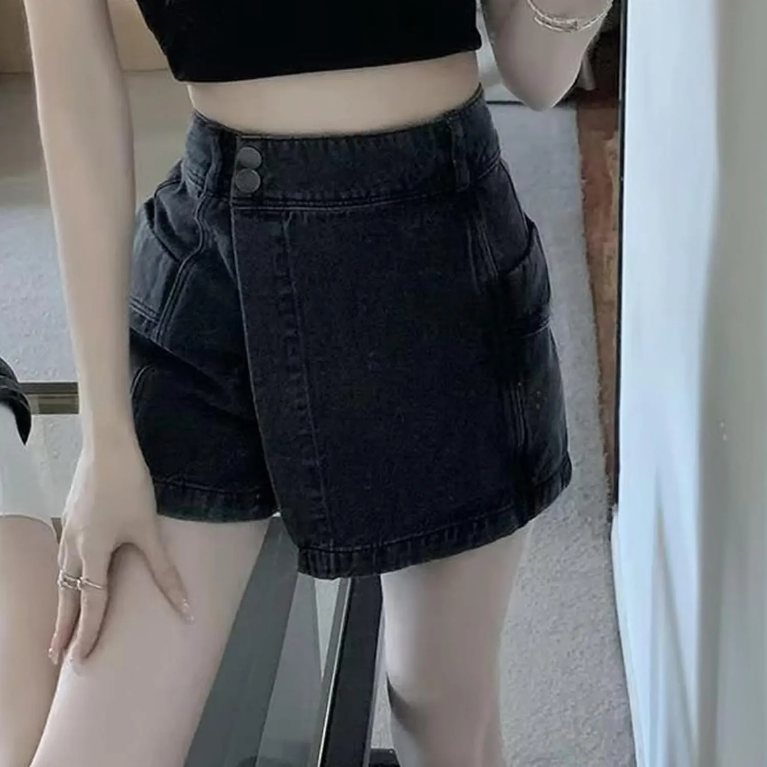 Womens High Waisted Denim Shorts Button Mini Casual Stretchy Summer Jeans Hem Skirt Shorts with Pockets 2025