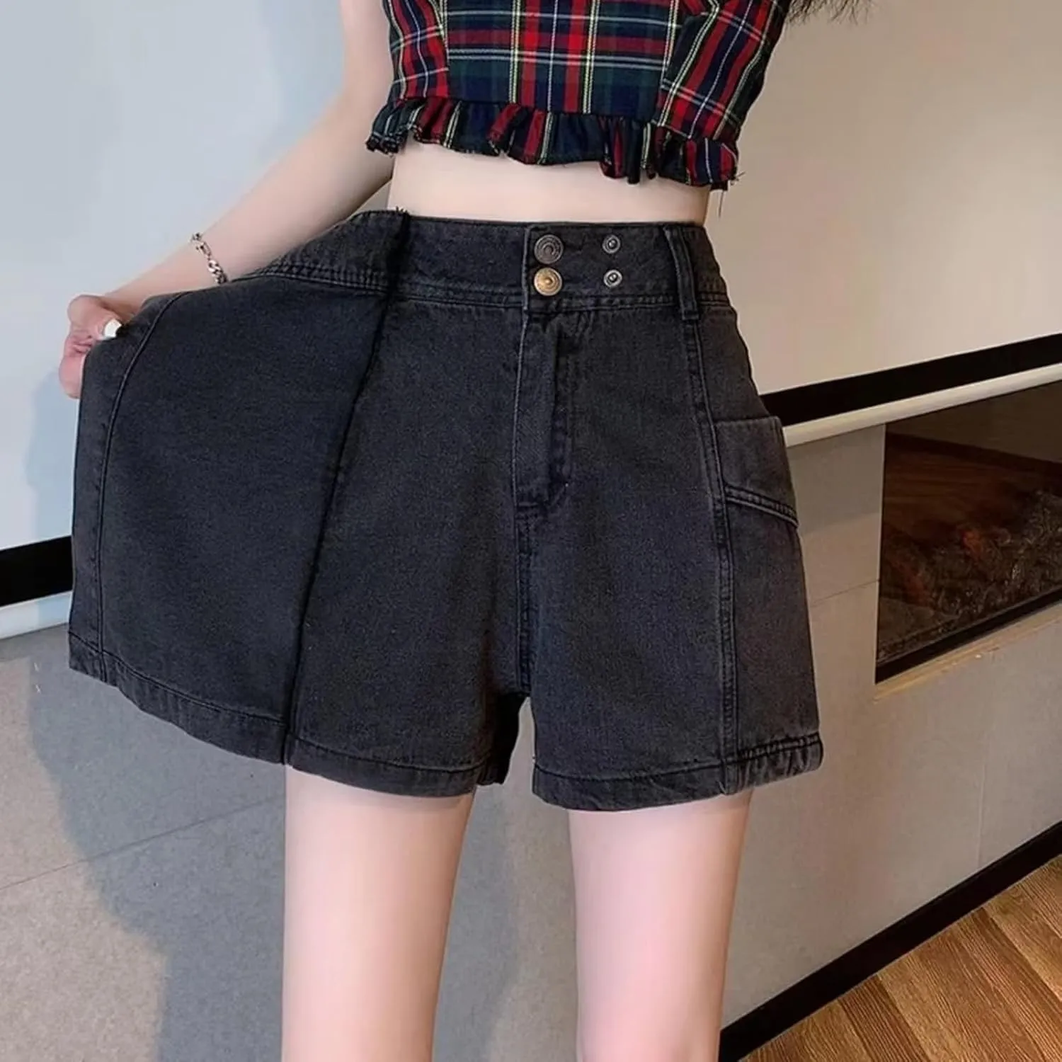 Womens High Waisted Denim Shorts Button Mini Casual Stretchy Summer Jeans Hem Skirt Shorts with Pockets 2025