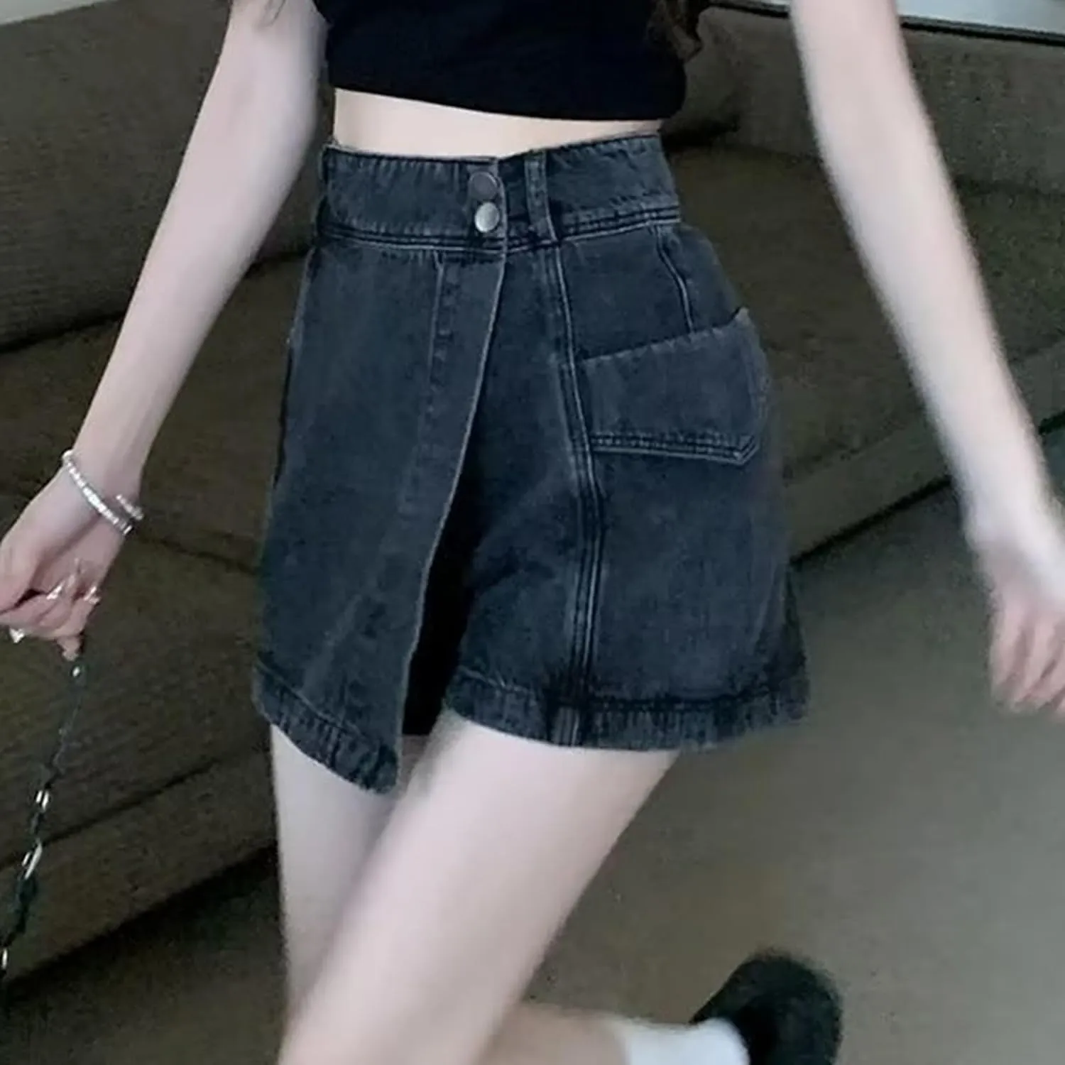 Womens High Waisted Denim Shorts Button Mini Casual Stretchy Summer Jeans Hem Skirt Shorts with Pockets 2025