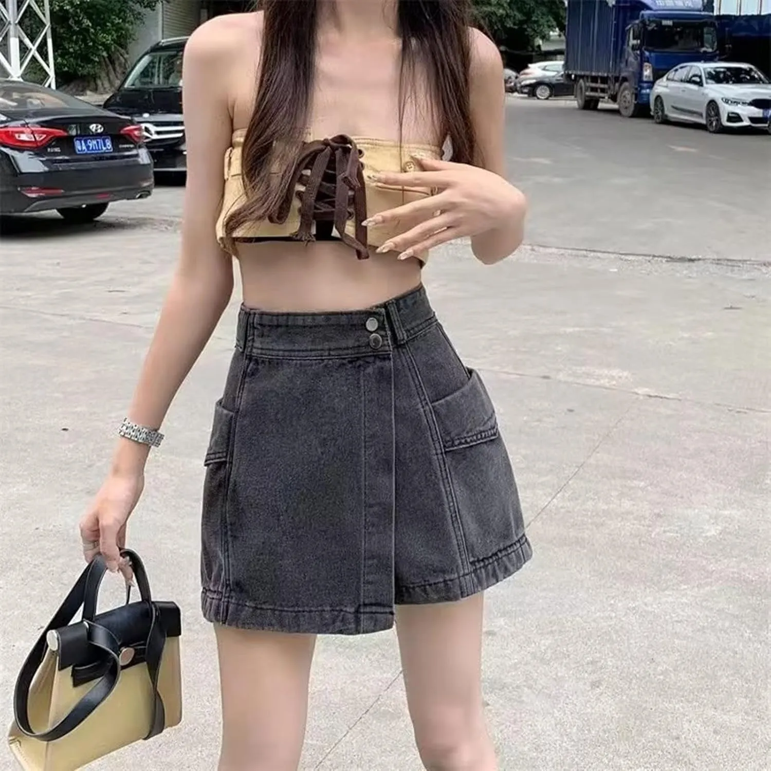 Womens High Waisted Denim Shorts Button Mini Casual Stretchy Summer Jeans Hem Skirt Shorts with Pockets 2025