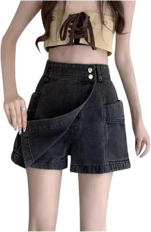 Womens High Waisted Denim Shorts Button Mini Casual Stretchy Summer Jeans Hem Skirt Shorts with Pockets 2025