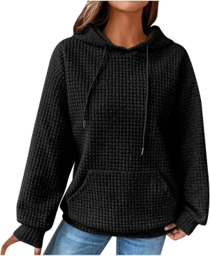 Womens Hoodies Oversized Waffle Drawstring Thick Pullover Sweatshirt Fall Fashion 2024 Soft Baggy Tunic Hoodies