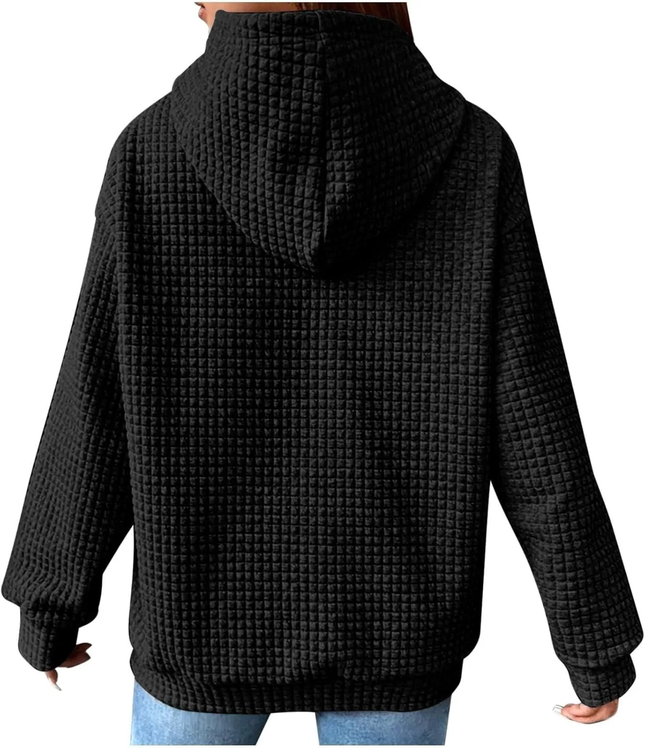 Womens Hoodies Oversized Waffle Drawstring Thick Pullover Sweatshirt Fall Fashion 2024 Soft Baggy Tunic Hoodies