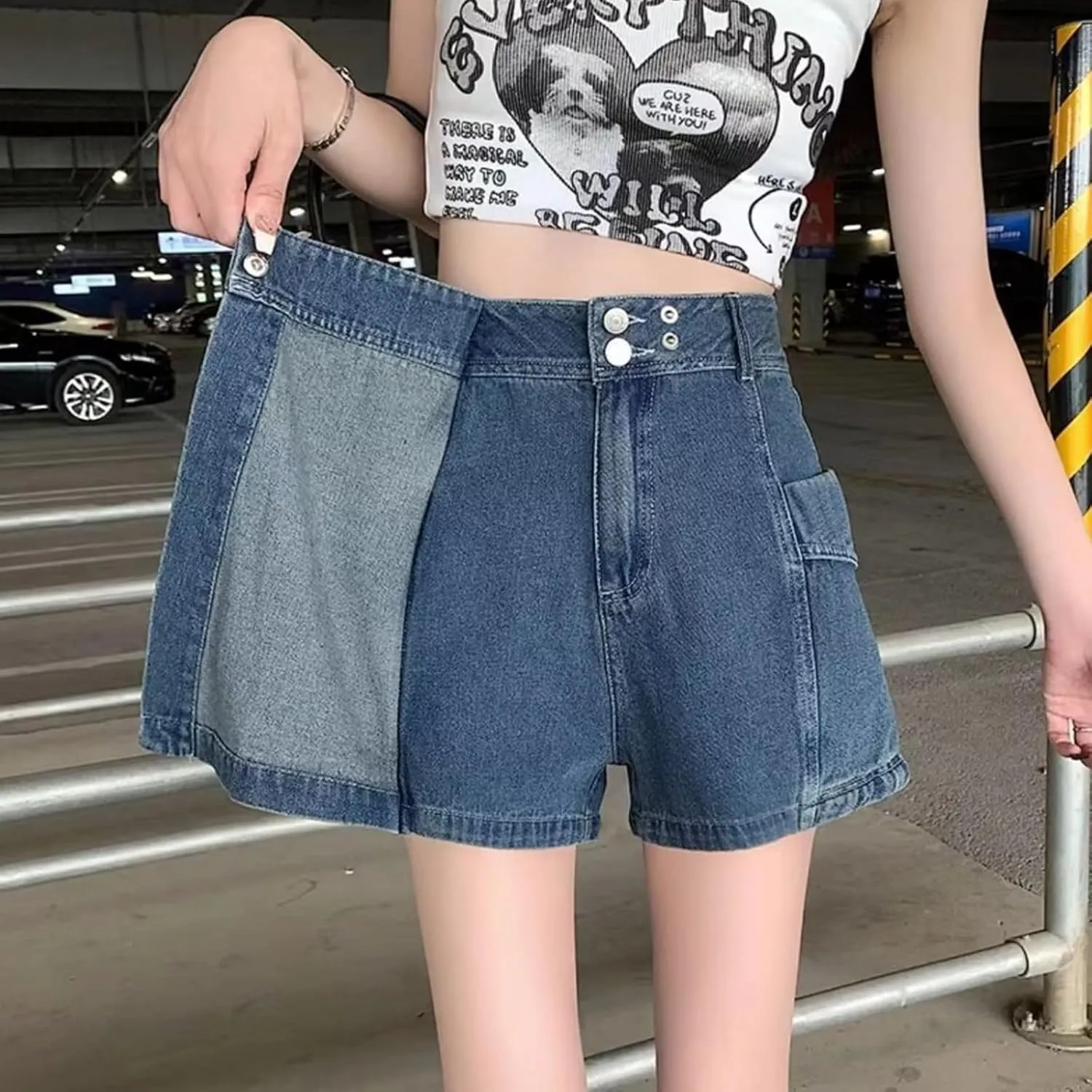 Womens Jean Shorts 2025 Summer Trendy Button Up Asymmetrical Denim Skort Skirt Casual High Waisted Aline Shorts