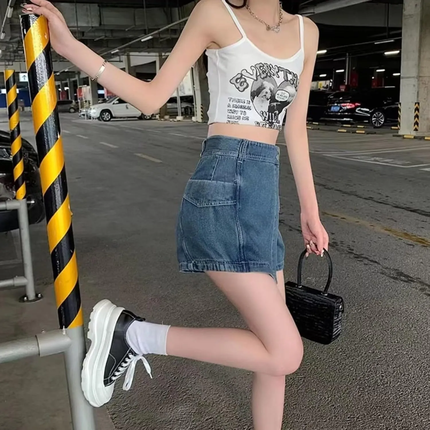 Womens Jean Shorts 2025 Summer Trendy Button Up Asymmetrical Denim Skort Skirt Casual High Waisted Aline Shorts