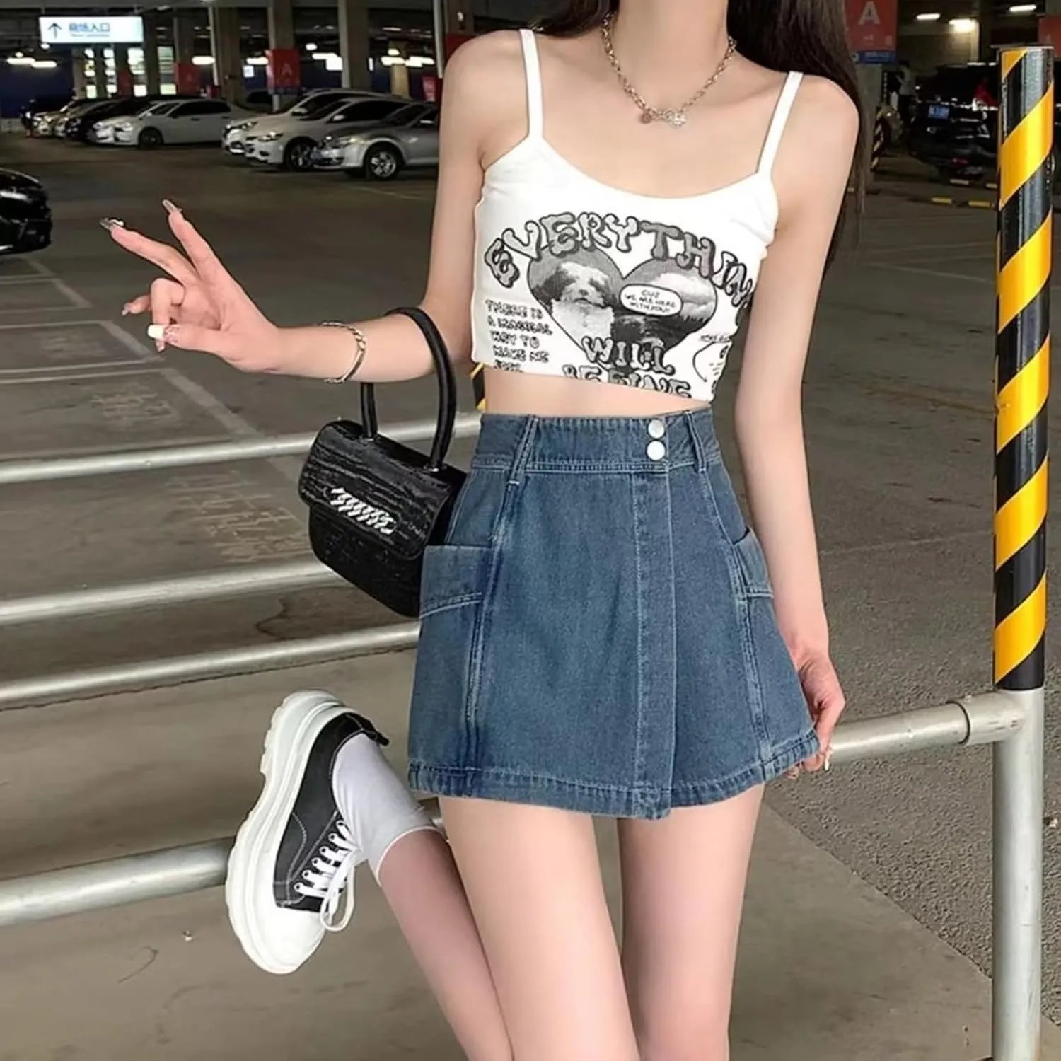 Womens Jean Shorts 2025 Summer Trendy Button Up Asymmetrical Denim Skort Skirt Casual High Waisted Aline Shorts