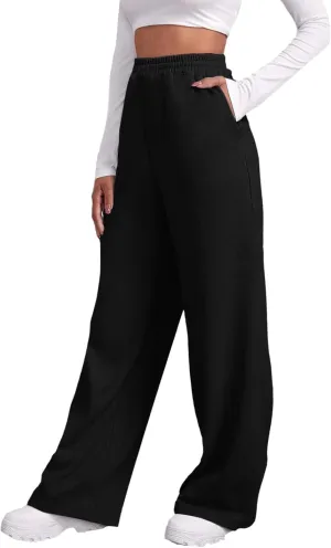 Women's Linen Blend Summer Striped Pants High Waist Stretchy Straight Loose Fit Palazzo Lounge Pants Travel