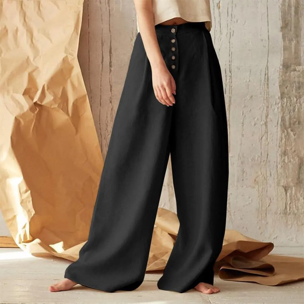 Women's Linen Pants Summer Casual Wide Leg Trousers Elastic High Waist Pants Loose Palazzo Pants S-5XL