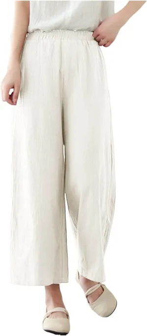 Women's Linen Summer Casual Loose Pant Trousers Elastic Waisted Straight Loose Fit Pant Trousers Work Business