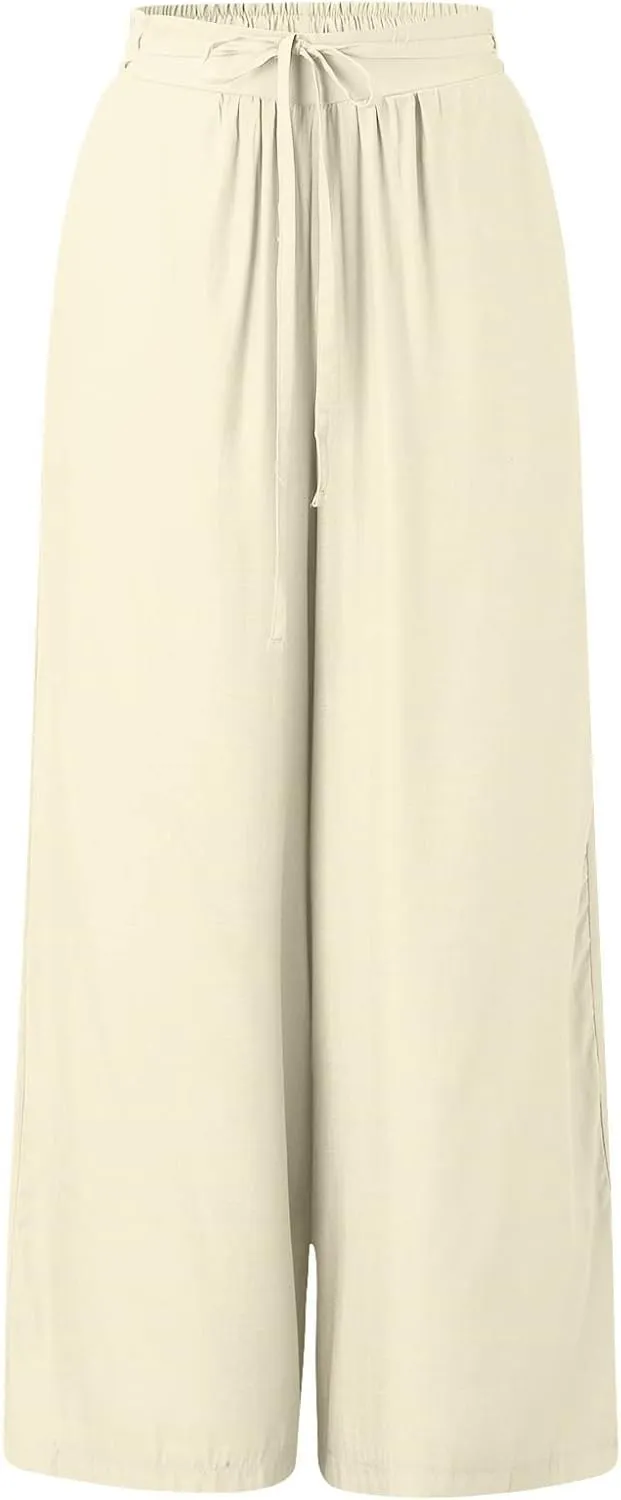 Womens Linen Summer Drawstring Palazzo Lounge Pants Low Waist Lounge Pants Loose Fit Palazzo Lounge Pants Vacation