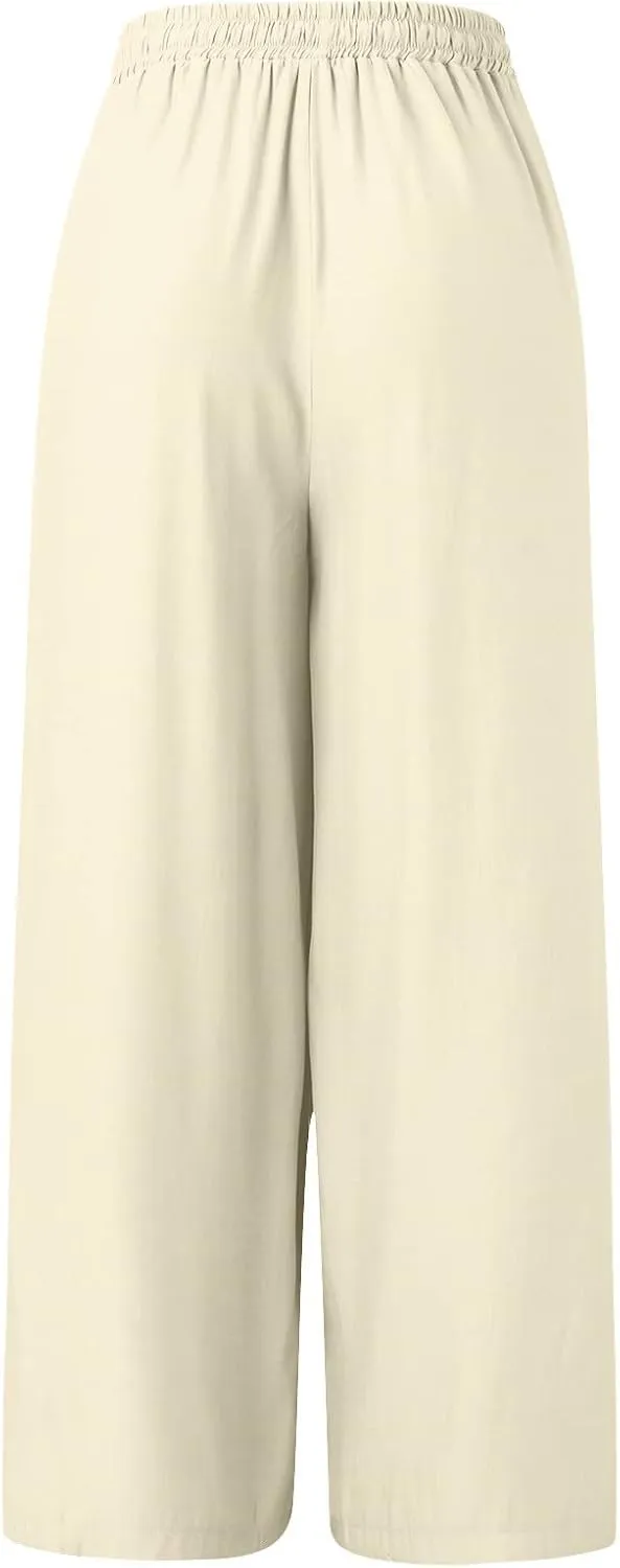 Womens Linen Summer Drawstring Palazzo Lounge Pants Low Waist Lounge Pants Loose Fit Palazzo Lounge Pants Vacation