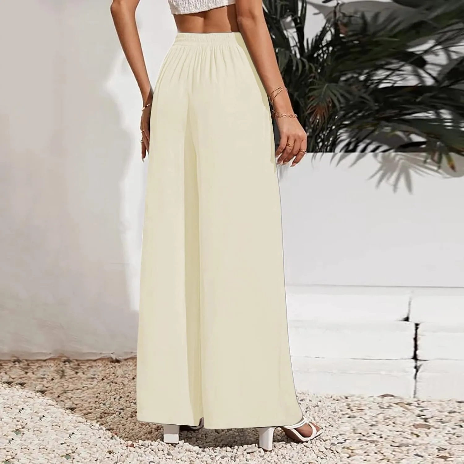 Womens Linen Summer Drawstring Palazzo Lounge Pants Low Waist Lounge Pants Loose Fit Palazzo Lounge Pants Vacation
