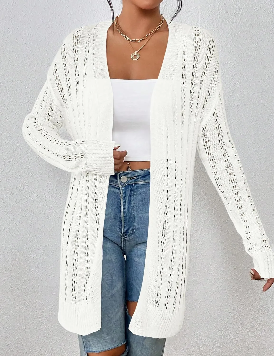 Womens Open Front Lightweight Cardigan Sweaters Crochet Long Sleeve Cardigans Summer Boho Beach Swimsuit Cover Up